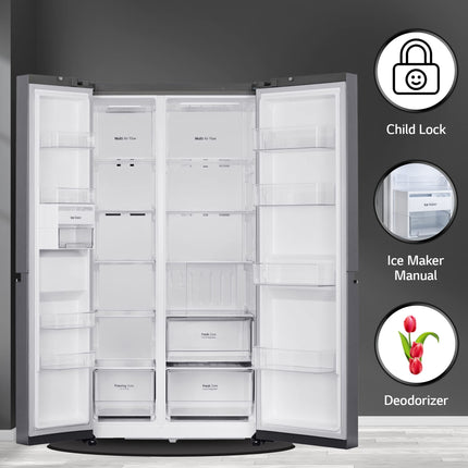 LG 655 L Frost-Free Smart Inverter Double Door Side-By-Side Refrigerator (GL-B257HDSY, Dazzle Steel, Express Freeze | Multi Air-Flow) 