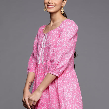 Libas Women's Pure Cotton Printed A-Line Kurtis (26097_Pink 