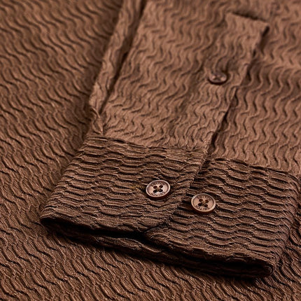 SNITCH Men Casual Shirt | Slim Fit Full Sleeve Classic Collar Textured Design | Premium Polyester Blend & Comfortable Fabric Semi-Formal Events ||Rich Earthy Brown 
