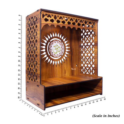 Heartily® Aastha Beautiful Wooden Pooja Mandir for Home or Puja Temple Stand for Office and Shops with Led spot Light (H- 18, L- 16, W-8.75 Inch) 