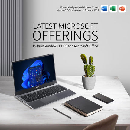 Acer [Smartchoice Aspire Lite AMD Ryzen 7 5700U Premium Thin and Light Laptop (Windows 11 Home/16 GB RAM/512 GB SSD/MSO) AL15-41 with 39.62 cm (15.6") Full HD Display, Metal Body, Steel Gray, 1.6 KG 