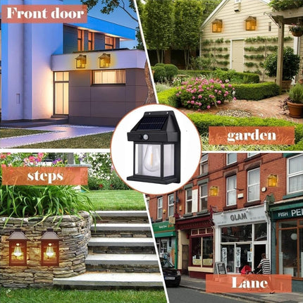 FIND STUFF Solar Wall Lights Outdoor,Wireless Dusk to Dawn Porch Lights Fixture,Solar Wall Lantern with 3 Modes & Motion Sensor Waterproof Exterior Lighting with Clear Panel for Entryway Outdoor 
