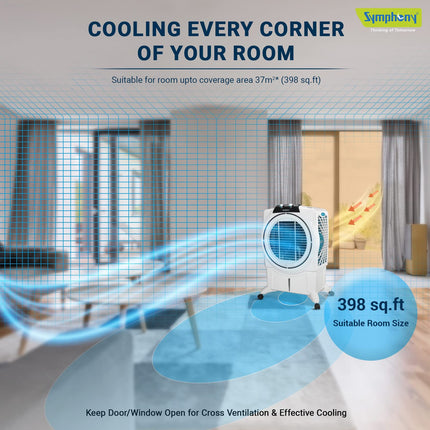 Symphony Sumo 75 XL Desert Air Cooler For Home with Honeycomb Pads, Powerful +Air Fan, i-Pure Console and Low Power Consumption (75L, White) 