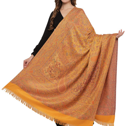 Pashtush Women's Jamawar Reversible Shawl, Mustard