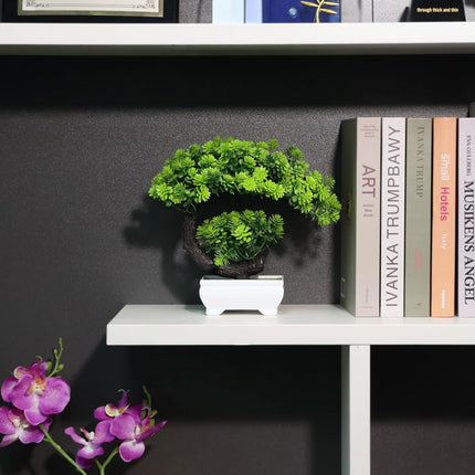 Dekorly Small Fake Plants/Plastic Artificial Bonsai Tree for Bookshelf Bathroom Home Décor, Farmhouse Zen Garden Room Decor, Tall 8.5" (Green-Regular, Height : Upto 22CM) 