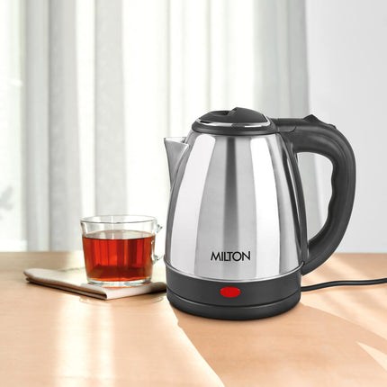 Milton Euroline Go Electro 2.0 Stainless Steel Electric Kettle, 1 Piece, 2 Litre, Silver, Power Indicator, 1350 Watts, Auto Cut-off, Detachable 360 Degree Connector, Boiler for Water, Instant Noodles 