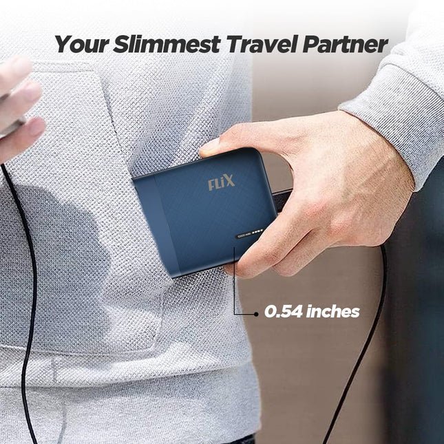 FLiX(Beetel) New Launch PowerXtreme 10,000mAh 12W Slim Power Bank,USB C/Micro USB Input,Dual USB A Output,Compatible with iPhone (Type A to Lightning), Samsung, Google Pixel, Oneplus(Cobalt Blue-P10)