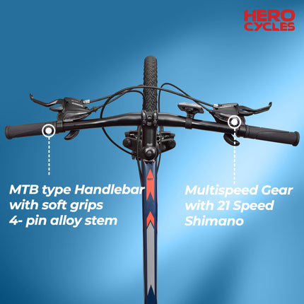 Hero Sprint Riot 26T MTB Geared Cycle 21 Speed Shimano Gears with Dual Disc Front-Suspension Multi-Speed Navy Blue Ideal Age 12+ Years for Men&Women Unisex,26 Inch,Standard 