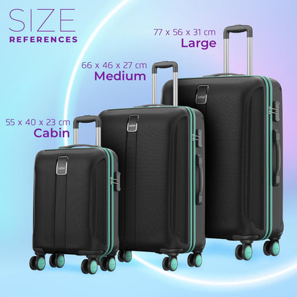 Safari Thorium Neo 8 Wheels 55 Cm Small Cabin Trolley Bag Hard Case Polycarbonate 360 Degree Wheeling System Luggage, Trolley Bags for Travel, Suitcase for Travel, Black 
