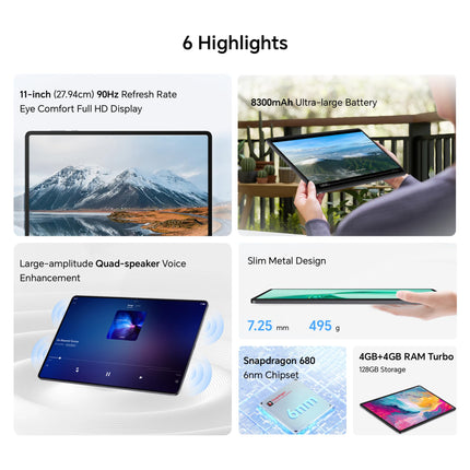 HONOR Pad X8A with Free Flip-Cover 27.94Cm (11 Inch) Wi-Fi Tablet,4GB Ram 128 GB ROM Expandable Up to 1TB FHD Display 90Hz Refresh Rate,8300Mah Battery,Quad Speakers,Snapdragon 680,Android 14,Grey 