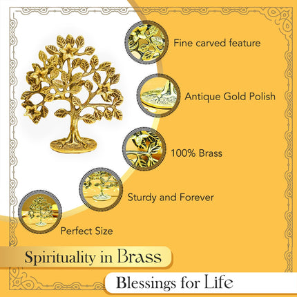 Ekhasa 100% Pure Brass Kalpavriksha Tree (6 Inch, 400 g) for Home Decor Living Room Puja | Big kalpvriksh Showpiece for Fengshui Vasthu | Antique Tree of Life Good Luck Gift for Marriage House Opening 