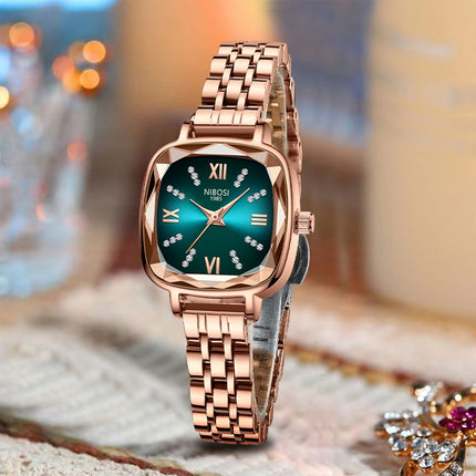 NIBOSI Women Watches Analog Stainless Steel Rose Gold Band and Square Dial Women's Watch for Girls&Miss&Ladies Diamond Studded with Stylish Watches Waterproof 