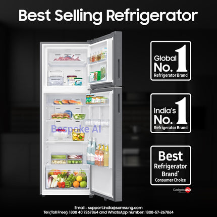 Samsung 350 L, 3 Star, Convertible 5-in-1, Digital Inverter, Frost Free Double Door, WiFi Enabled Bespoke AI Refrigerator (RT38DG5A4DS8HL, Elegant Inox, Silver) 