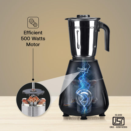 Prestige Apex Blendo 500W 4Jars Mixer Grinder|2 Full Size Stainless Steel Jar|2 Nutri-Blend Jar|3 Super Efficient Blades|Black 