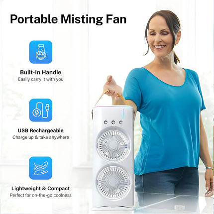 OWME Mini Air Cooler for Room Cooling AC Portable Mini Fan | Artic Cooler with 280ml | Rechargeable Mist Cooling Fan | 3 H Timer, 3 Wind Speeds, and 3 Spray Modes for Office, Home, Kitchen - White 