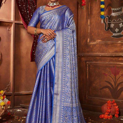 Kanjivaram Women's Pure Silk Brocade Mysore Silk sarees Banarasi Silk Jacquard Zari Work With Unstitched brocket blouse with borders-016 (Lavender) 