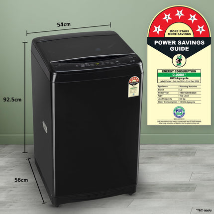 LG 8 Kg, 5 Star, Smart Inverter Technology, Wi-Fi, Turbowash, Fully Automatic Top Load Washing Machine With In-built heater (T80V4OB1S, Turbodrum, Stain Clean, Hard Water Wash & Jetspray+, Onyx Black) 