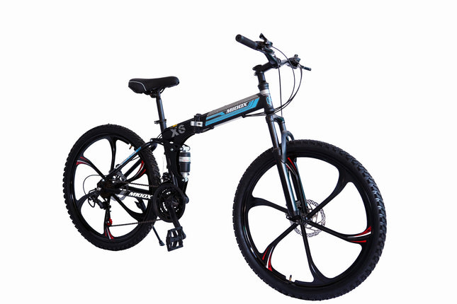 MIOOX MTB Foldable Alloy Wheel Black Mountain Bike with 26X4 Inch Tyres Folding Bike for Adults with 21 Gears (Frame - 26 Inch) (Blue) 