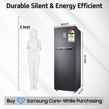 Samsung 256 L, 3 Star, Convertible, Digital Inverter with Display Frost Free Double Door Refrigerator (RT30C3733BX/HL, Luxe Black) 