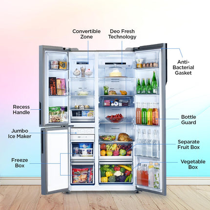 Haier 598L, 3-Star, Vogue 83% Convertible Fridge Space, Expert Inverter 3-Door Side by Side Refrigerator, (HRT-683GOG, Grey Onyx Glass) 