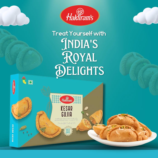 Haldiram's Kesar Gujia 400g | Gujiya Sweets | Indian Mithai | Fresh Indian Traditional Mithai | Holi Gift Hamper | Fresh Products | Royal Saffron Flavor | Festive Sweet Gift Box | Mithai for All Occasion 