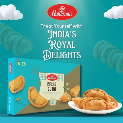 Haldiram's Kesar Gujia 400g | Gujiya Sweets | Indian Mithai | Fresh Indian Traditional Mithai | Holi Gift Hamper | Fresh Products | Royal Saffron Flavor | Festive Sweet Gift Box | Mithai for All Occasion 