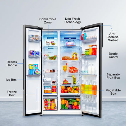 Haier 596 L, 3 Star, 100% Convertible Fridge Space, Expert Inverter, Frost Free Side by Side Refrigerator, (HES-690SS-P, Shiny Silver) 