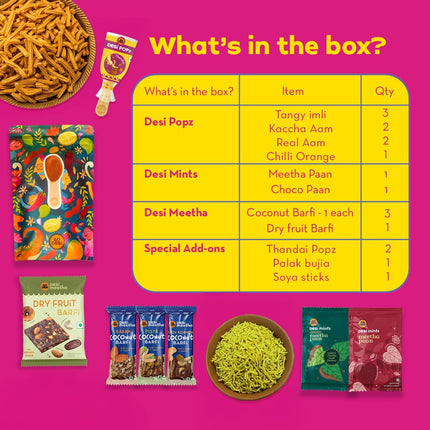 GO DESi Holi Gift Hamper, Permium Holi Gift Box with Desi Popz, Thandai Popz, Sweets and Snacks, Holi Gifts For Family and Friends, Festival Gifting 
