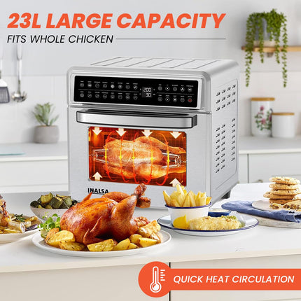 INALSA Air Fryer Oven With 23L Capacity|1700 W-16 Preset Programs |Digital Display and Touch Control| Rotisserie & Convection| 6 Accessories| Recipe Book|2 Year Warranty-Aero Smart23 
