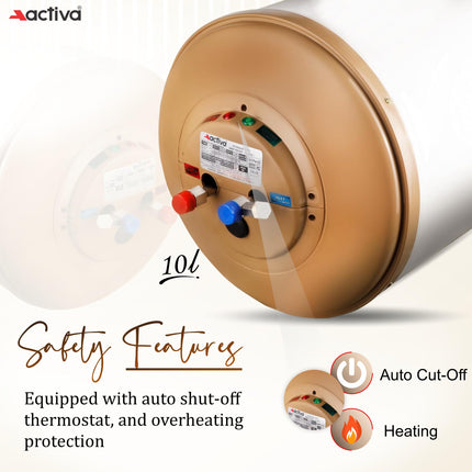 Activa Amazon 10 Liter Water Heater Geyser, ISI Copper Element 3 KVA (0.8mm), Instant Heat Water, Anti Rust Coated Tank, ABS Body, BEE 5 Start Rating, Energy Efficient, 5 Year Warranty - IVORY 