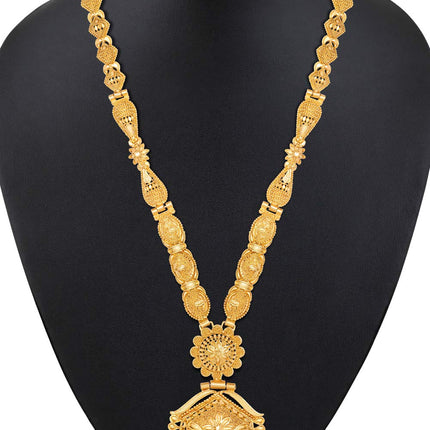 Shining Diva Fashion Latest Long Design Necklace Set For Women Traditional One Gram Gold Plated Jewellery Set for Women (Golden) (11508s) 