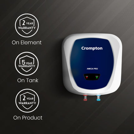 Crompton Amica Pro 15-L, 5 Star Rated Storage Water Heater with Superior Glassline Coated Tank, Powerful 2000W Heating Element, Rust Proof Plastic Body and Advanced 3 Level Safety (White and Blue) 