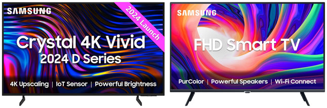 Samsung 138 cm (55 inches) D Series Crystal 4K Vivid Ultra HD Smart LED TV UA55DUE70BKLXL (Black) 108 cm (43 inches) Full HD Smart LED TV UA43T5450AKXXL (Black) 