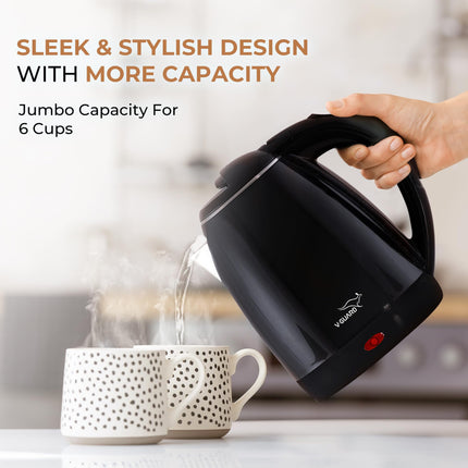 V-Guard VKP15 Prime 1.5 Litre Electric Kettle for Hot Water | Cool Touch Body | 2 Year Coverage By V-Guard |1500 Watt | Double Layer Outer Body,Plastic,Black 