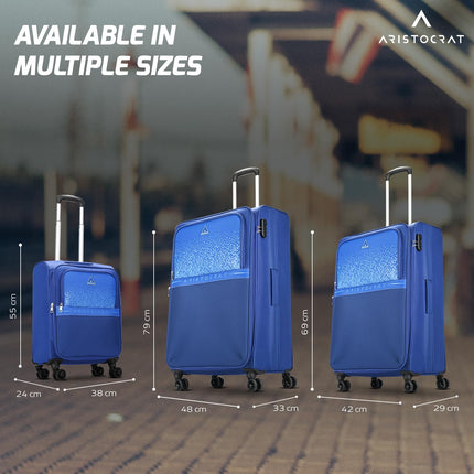 Aristocrat Drift Cabin Expander Trolley Bag 55cm | Small | Soft Luggage | Smooth 8-Wheel Suitcase | Secure Combination Lock with Sturdy Zipper | Robust Construction | 5-Year Warranty (Blue) 