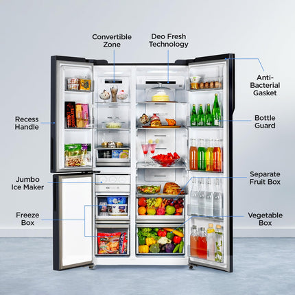 Haier 598 L, 3 Star, 83% Convertible Fridge Space, Expert Inverter, Frost Free, Side by Side Refrigerator, (HRT-683GK, Graphite Black) 