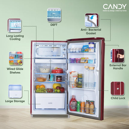 CANDY 165L 1 Star Direct Cool Single Door Refrigerator with Stabilizer free Operation (Red Mono, CSD1761RM) 