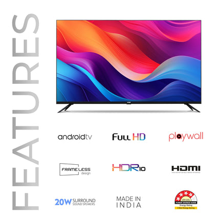 VW 109 cm (43 inches) Playwall Frameless Series Full HD Android Smart LED TV VW43F2 (Black) 