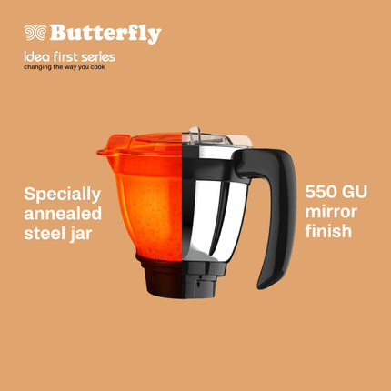 Butterfly ZieraChrome 750 Watt Mixer Grinder | 5 Jars | Uniform Grinding with Tornado Blade & Lid | Long Lasting Annealed SS Jars | Torx21 Motor| Juicer/Blender Jar | 5 Years Warranty 