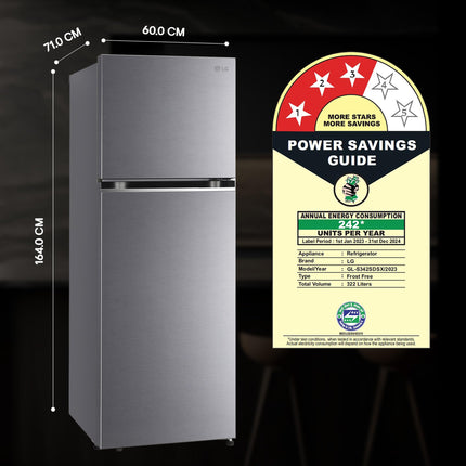 LG 322 L 3 Star Frost-Free Smart Inverter Double Door Refrigerator (GL-S342SDSX, Dazzle Steel, Convertible with Express Freeze) 