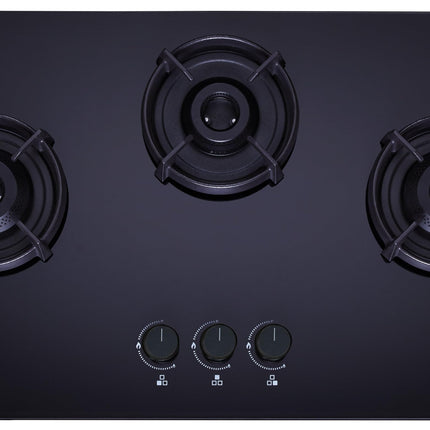 Whirlpool 75cm 3 Burner Auto Ignition Hob | EVOLVE HYBRID HD 753 BRASS | 8mm Toughened Glass | Forged Brass Burners | Black Glass Finish | 10-Year Glass & 5-Year Burner & Valve Warranty 