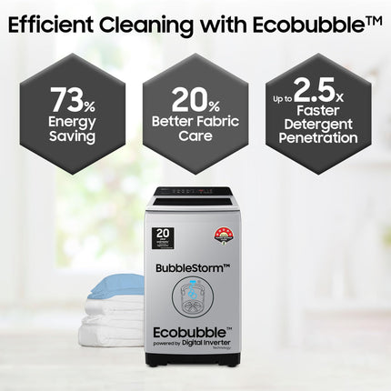Samsung 7 kg, Eco Bubble Techn, Digital Inverter Motor, Soft Closing Door, Fully-Automatic Top Load Washing Machine (WA70BG4441YYTL, Lavender Gray) 