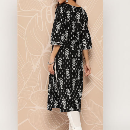 Libas Women's Cotton Embellished Straight Kurta (26185_Black 