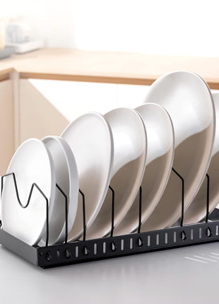 Livzing Pan & Pot Organizer Rack for Cabinet - Stainless Steel Adjustable Sliding Kitchen Rack for Frying Pan, Plate, Lids - Under Cabinet Storage for Modular Kitchen - Expandable Cookware Organizer