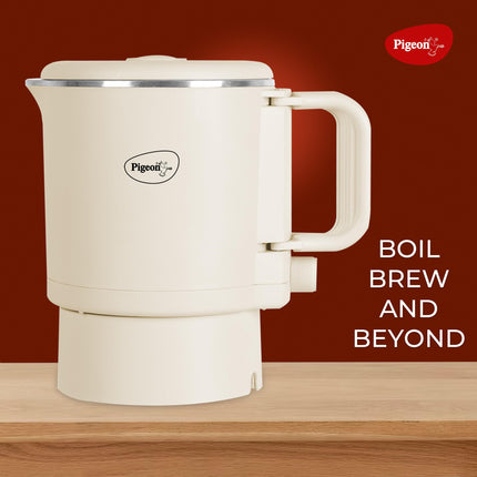 Pigeon by Stovekraft Trip Multi-cook Kettle,600 Watts,0.8 Litre, used for Boiling Water, making tea and coffee, instant noodles, soup etc (Cream) 