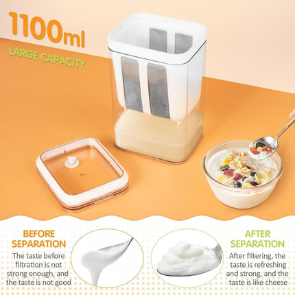 Greek Yogurt Strainer, 1100ml Multi Yoghurt Maker Strainer with Fine Mesh Bag & Lid for Thick Greek Yogurt, Soybean Milk, Kefir, Berries, Soup, Fruit Juice, Coffee 