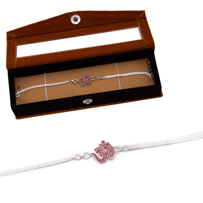 NINE10 Silver Bracelet Rakhi With Velvet Gift Box for Boys (Silver) 