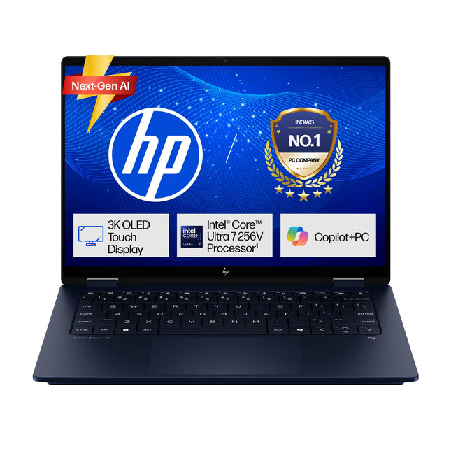 HP Omnibook X Flip (Previously Envy) Intel Core Ultra 7 256V, 40 Tops (16GB LPDDR5x, 1TB SSD) 3K OLED, 120hz, 14''/35.6cm, 2-in-1, Win11, M365* Office24, Blue, 1.38kg, fm0100TU Next Gen AI Laptop