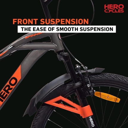 Hero Spinner 26T Single Speed Cycle | MTB | Grey | Front Suspension | Unisex | Single Speed | 95% Assembled Cycle(Ready to Ride in 5 Min) 