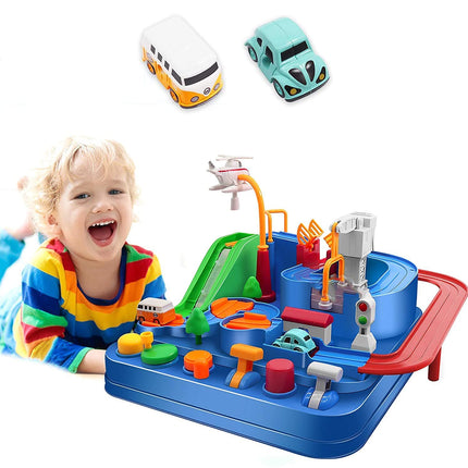 HIRNAYA Car Race Track Adventure Toys for 3+ Year Old Boys & Girls, City Rescue Preschool Educational Vehicle Puzzle Playset 